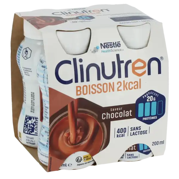 Clinutren Boisson 2 Kcal Nutriment Chocolat 4 Bouteilles/200ml