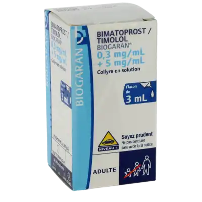 BIMATOPROST/TIMOLOL BIOGARAN 0,3 mg/mL + 5 mg/mL, collyre en solution