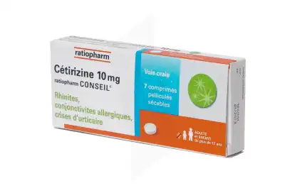Cetirizine Ratiopharm Conseil 10 Mg, Comprimé Pelliculé Sécable à VITRE