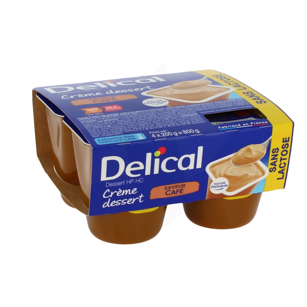 Delical Crème Dessert Sans Lactose Nutriment Café 4pots/200g