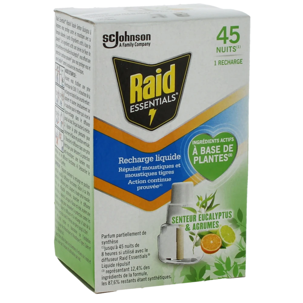 Raid - Recharge Diffuseur Electrique Liquide Répulsif Moustiques - Eucalyptus Et Agrumes - 32ml