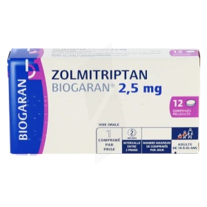 Zolmitriptan Biogaran 2,5 Mg, Comprimé Pelliculé