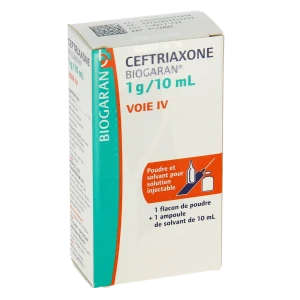Ceftriaxone Biogaran 1 G/10 Ml, Poudre Et Solvant Pour Solution Injectable (iv)