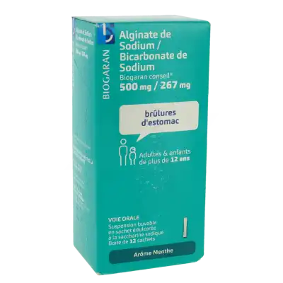 Alginate De Sodium/bicarbonate De Sodium Biogaran Conseil 500 Mg/267 Mg, Suspension Buvable En Sachet édulcorée à La Saccharine Sodique à Exincourt