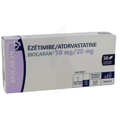 EZETIMIBE/ATORVASTATINE BIOGARAN 10 mg/20 mg Cpr pell Plq/30