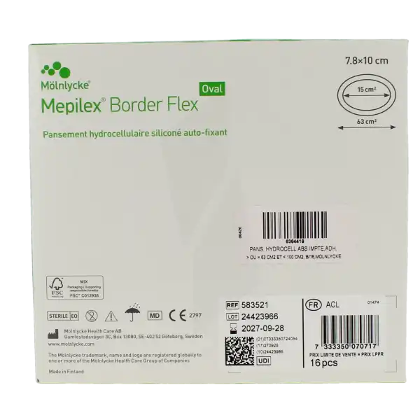 Mepilex Border Flex Oval Pansement Hydrocellulaire Adhésif Stérile Siliconé 7.8x10cm B/16