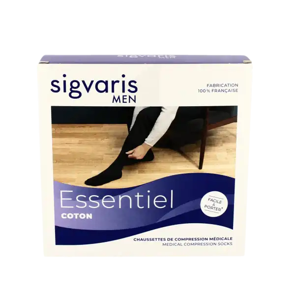 Sigvaris Essentiel Coton Chaussettes  Homme Classe 3 Noir Large Normal