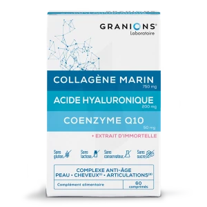 Granions Complexe Collagene, Acide Hyaluronique & Coenzyme Q10 Anti-âge - Peau - Cheveux - Articulations 60 Comprimés