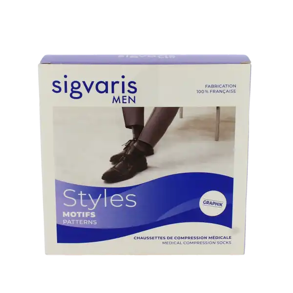 Sigvaris Styles Motifs Rayures Chaussettes  Homme Classe 2 Ardoise Medium Normal