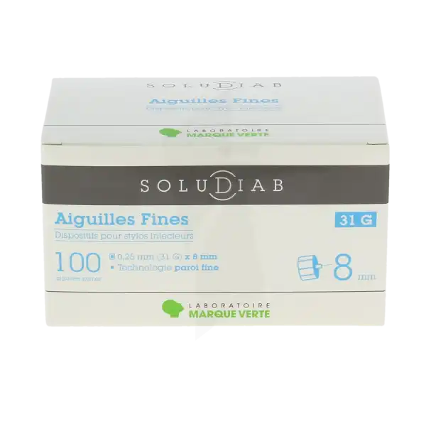 Soludiab Aiguilles Stylos Insuline 8mm Fines 31g  Bt100