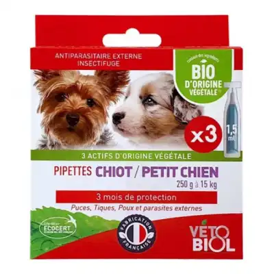 Vétobiol insect Plus Solution Pour Spot-on Chien Moins De 10 Kg 4 Pipettes/1,5 Ml à LA-RIVIERE-DE-CORPS