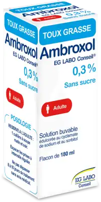 AMBROXOL EG LABO CONSEIL 0,3 POUR CENT SANS SUCRE, solution buvable édulcorée au cyclamate de sodium et au sorbitol