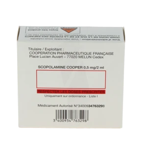 Scopolamine Cooper 0,5 Mg/2 Ml, Solution Injectable