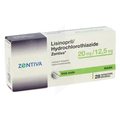 Lisinopril/hydrochlorothiazide Zentiva 20 Mg/12,5 Mg, Comprimé Sécable à Bordeaux