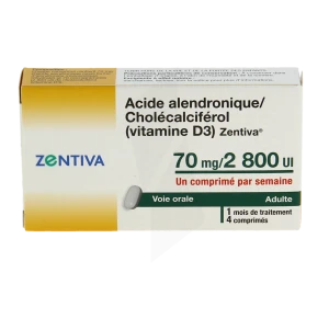 Acide Alendronique/cholecalciferol (vitamine D3) Zentiva 70 Mg/2 800 Ui, Comprimé