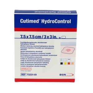 Cutimed Hydrocontrol Pans Absorbant Stérile Adhésif 7,5x7,5cm B/10