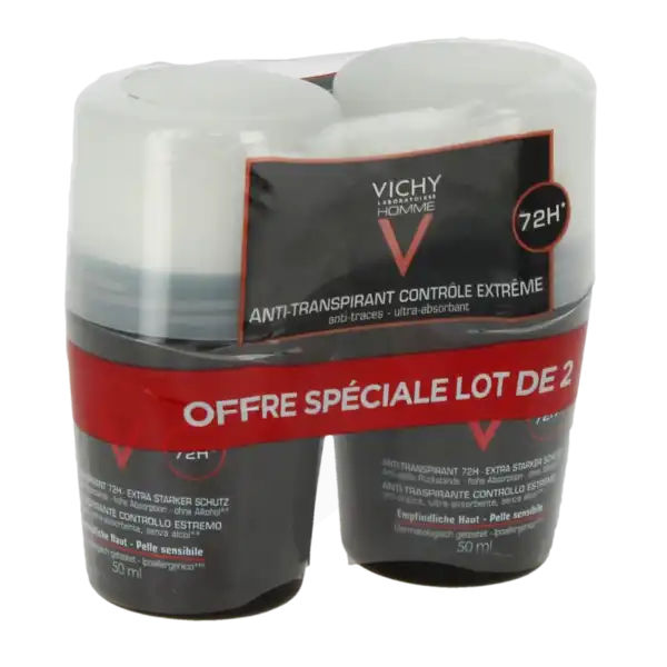 Vichy Homme Déodorant Anti-transpirant Déodorant 72h 2roll-on/50ml