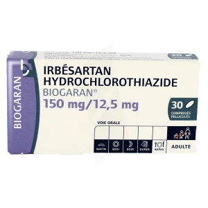 Irbesartan/hydrochlorothiazide Biogaran 150 Mg/12,5 Mg, Comprimé Pelliculé