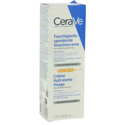 Cerave Soins Visage Crème Hydratante Visage Spf30 Pour Les Peaux Normales à Sèches Tube/52ml à Balaruc-les-Bains