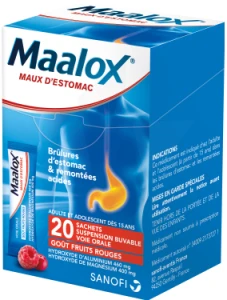 Maalox Maux D'estomac Hydroxyde D'aluminium/hydroxyde De Magnesium 460 Mg/400 Mg Fruits Rouges, Suspension Buvable En Sachet