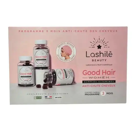 Lashilé Beauty Good Hair Women Anti-chute Lot De 3 X 60 Gummies + Serviette Offerte