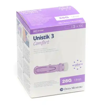 Unistik 3 Comfort Auto-piqueurs à Usage Unique Lancettes 28g Pour Tests De Glycémie 1,8mm à SAINT-SAENS
