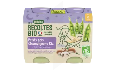 Blédina Les Récoltes Bio Petits Pois Champignons Riz 2 Pots/200g à CHÂLONS-EN-CHAMPAGNE