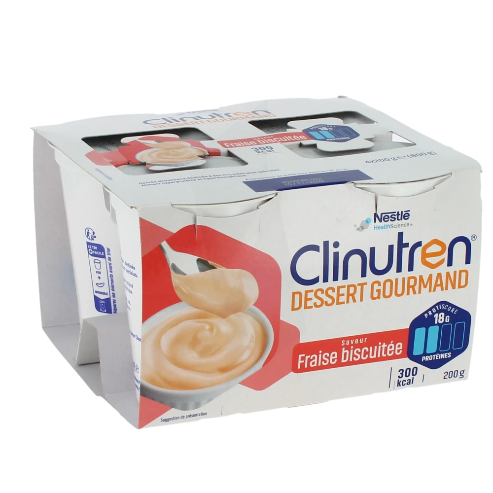 Clinutren Dessert Gourmand Nutriment Fraise Biscuitée 4 Cups/200g