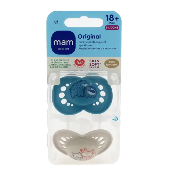 Mam Original Sucette Silicone +18mois Nature B/2