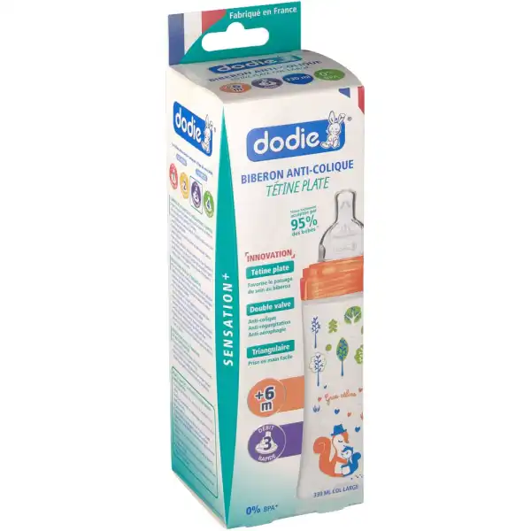 Dodie Sensation+ Biberon Tétine Plate Débit 3 +6mois Orange 330ml