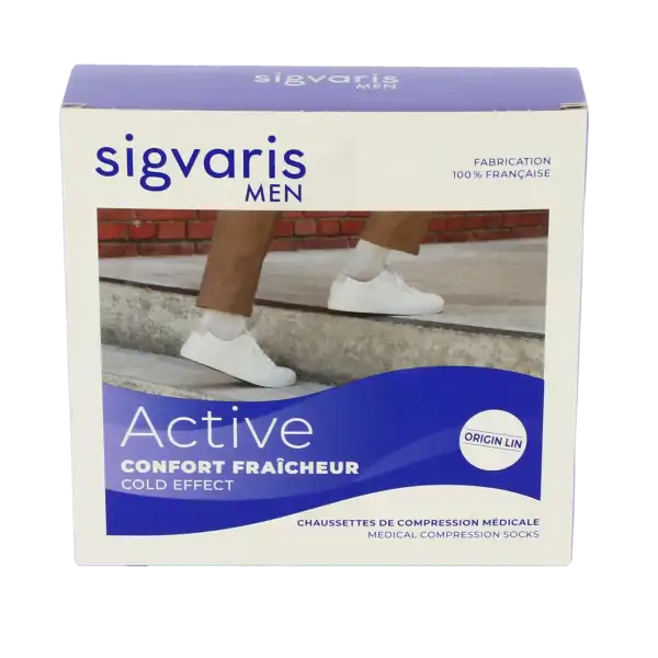 Sigvaris Active Confort FraÎcheur Chaussettes  Homme Classe 2 Écru Large Long