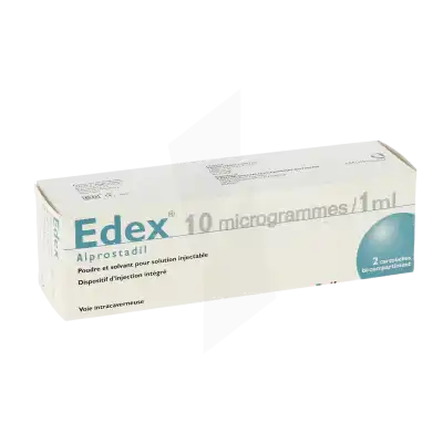 EDEX 10 microgrammes/1 ml, poudre et solvant pour solution injectable (voie intracaverneuse) en cartouche bicompartiment.