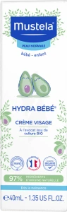 Mustela Hydra Bébé® Crème Visage à L’avocat Bio 40ml