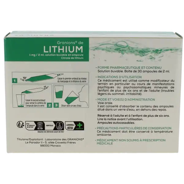 Granions De Lithium 1 Mg/ 2 Ml, Solution Buvable En Ampoule