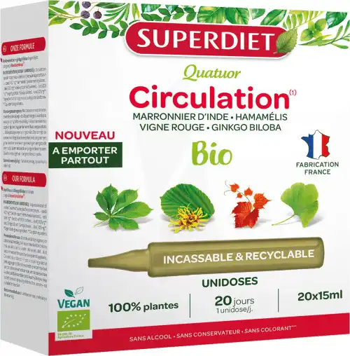 Superdiet Quatuor Bio Solution Buvable Circulation 20 Unidoses/15ml