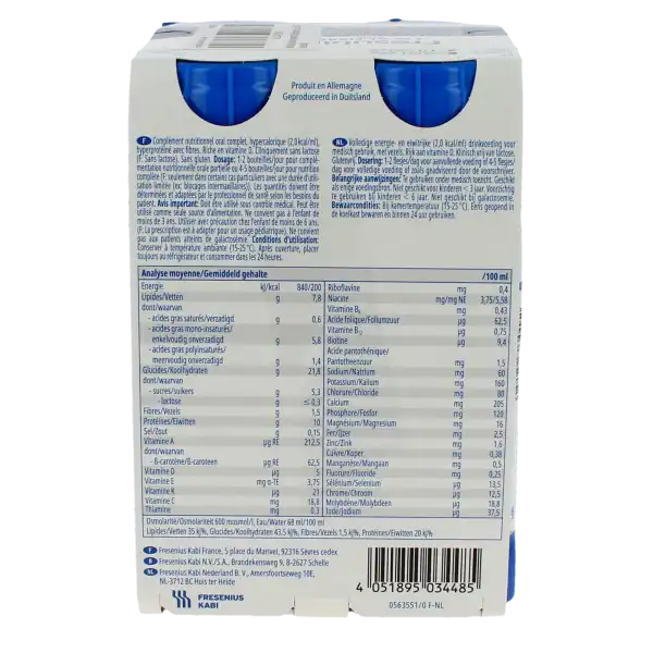 Fresubin 2 Kcal Fibre Drink Nutriment Pêche Abricot 4bouteilles/200ml