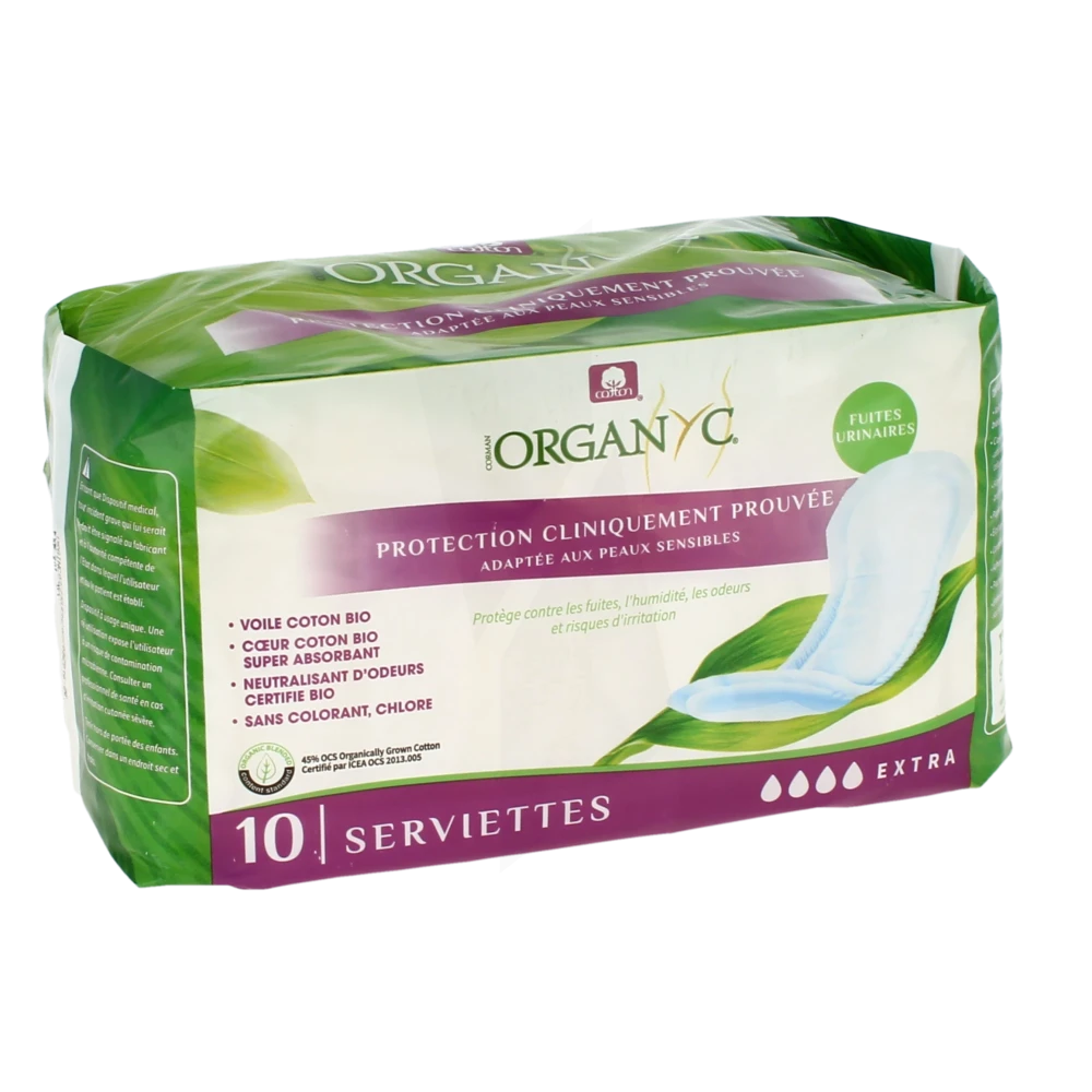 Organyc Fuites Urinaires Serviette Jetable Coton Bio Extra Sachet/10