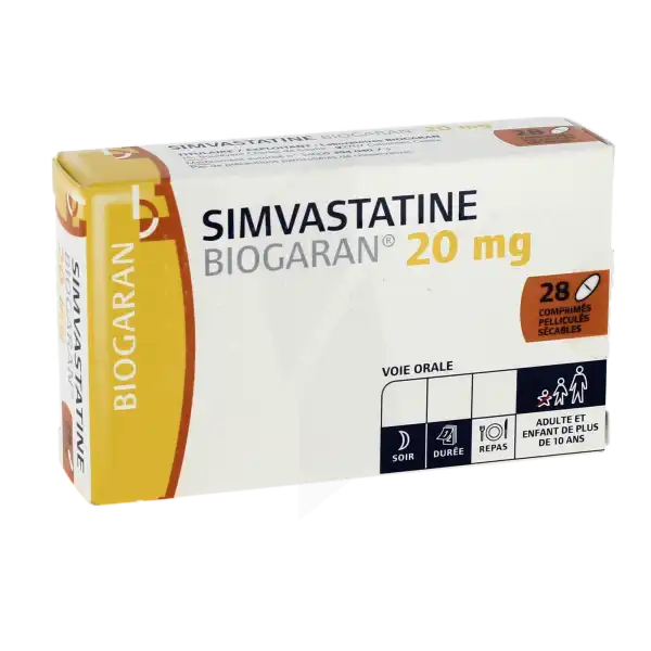 Simvastatine Biogaran 20 Mg, Comprimé Pelliculé Sécable