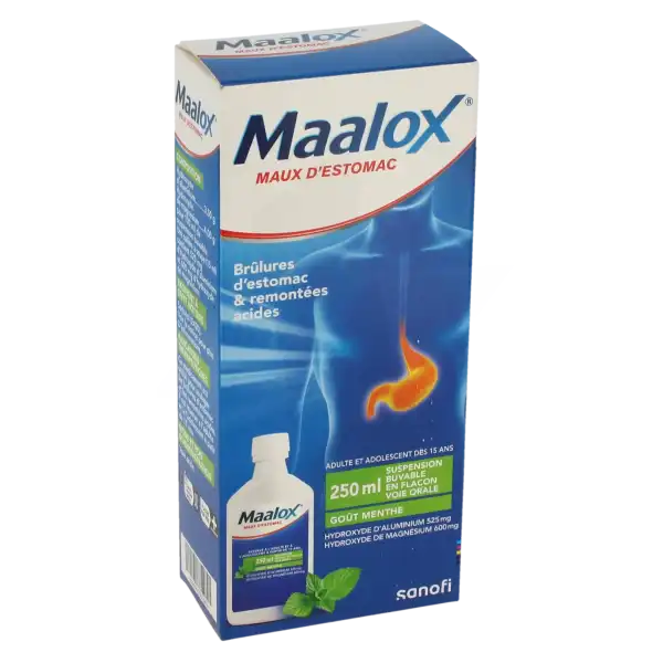 Maalox Maux D'estomac Hydroxyde D'aluminium/hydroxyde De Magnesium 525 Mg/600 Mg, Suspension Buvable En Flacon