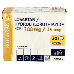 Losartan/hydrochlorothiazide Bgr 100 Mg/25 Mg, Comprimé Pelliculé