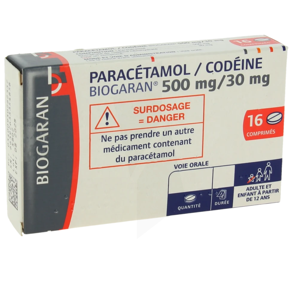 Paracetamol/codeine Biogaran 500 Mg/30 Mg, Comprimé