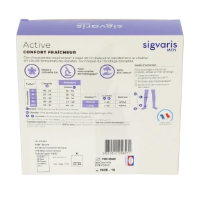 Sigvaris Active Confort FraÎcheur Chaussettes  Homme Classe 2 Écru Large Long