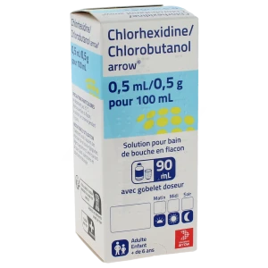 Chlorhexidine/chlorobutanol Arrow 0,5 Ml/0,5 G Pour 100 Ml, Solution Pour Bain De Bouche En Flacon