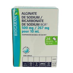 Alginate De Sodium/bicarbonate De Sodium Bgr 500 Mg/267 Mg Pour 10 Ml, Suspension Buvable En Sachet