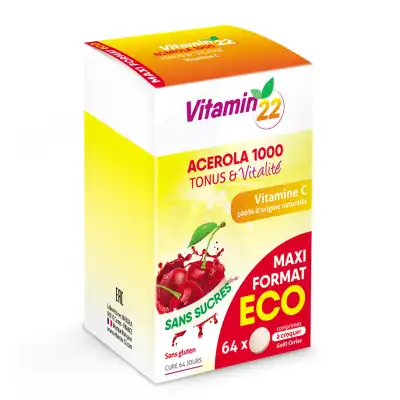 Ineldea Vitamin'22 Acérola 1000 Comprimés à Croquer Cerise B/64 à QUINCAMPOIX