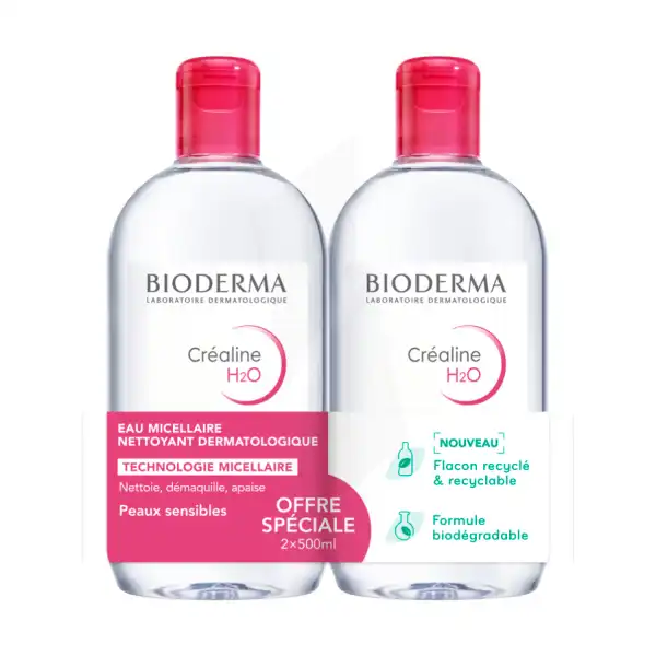 Bioderma Créaline H2o Eau Micellaire Visage Nettoyante Démaquillante 2x500ml