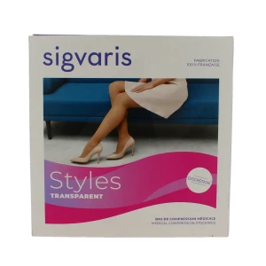 Sigvaris Styles Divin Eclat Transparent Bas Auto-fixants Classe 2 Femme Beige 130 Long M