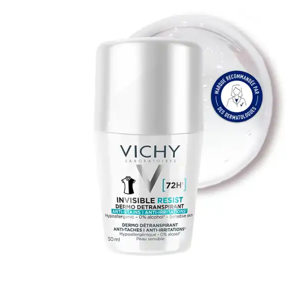 Vichy Deodorant Dermo-tolerance Dermo-détranspirant Invisible Protect 72h Anti-taches Anti-irritations Roll-on/50ml