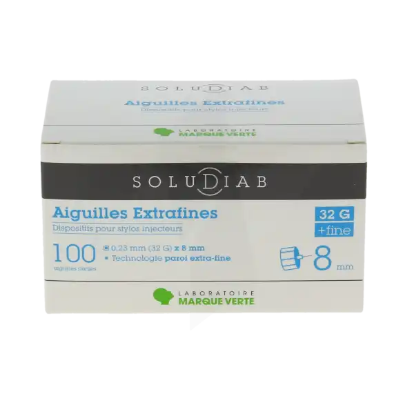 Soludiab Aiguilles Stylos Insuline 8mm Extrafines 32g  Bt100