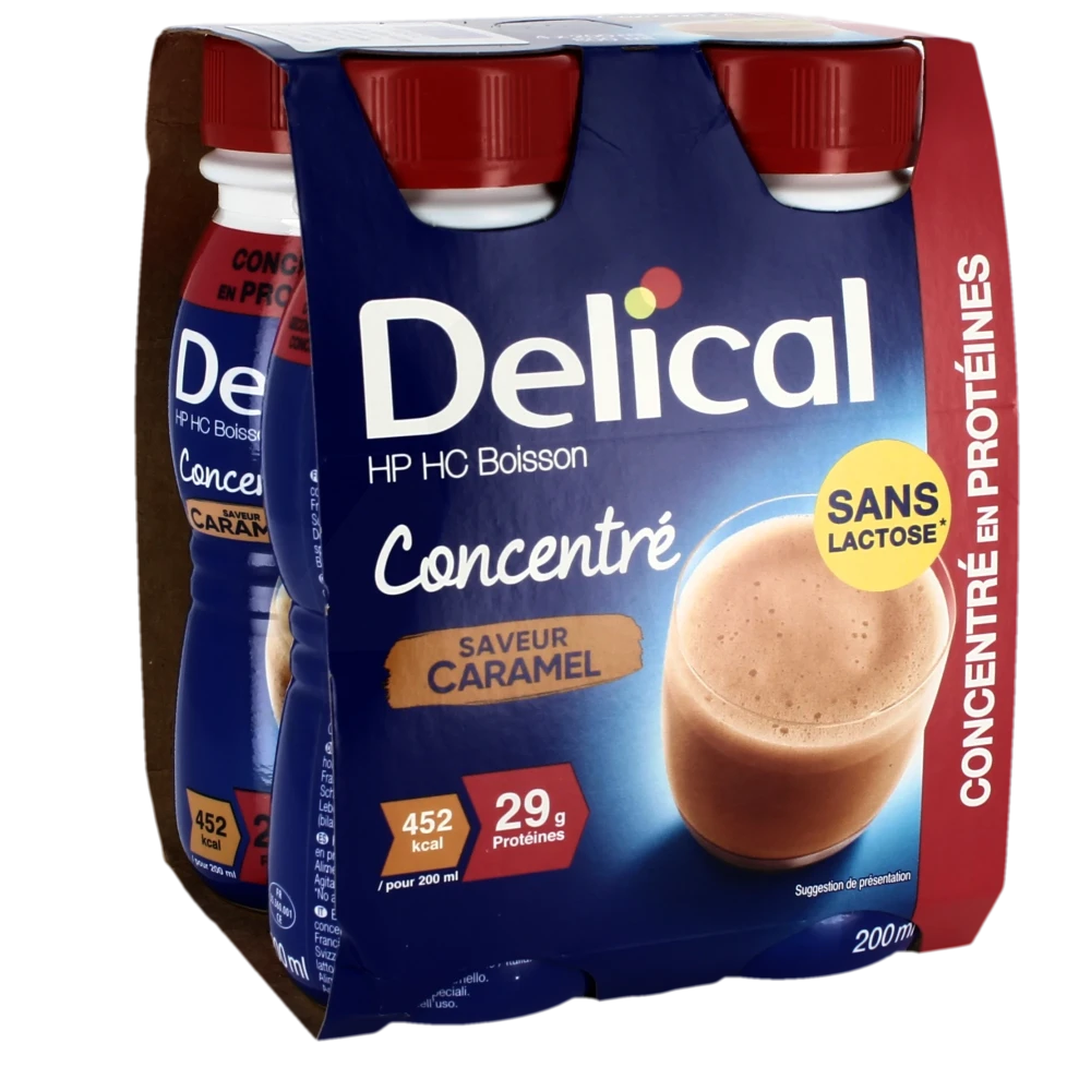 Delical Boisson Hp Hc Concentrée Nutriment Caramel 4 Bouteilles/200ml